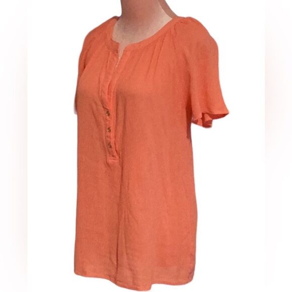 MICHAEL KORS CORAL SHORT SLEEVE TOP BLOUSE CRINKLE SIZE MEDIUM - Picture 4 of 8